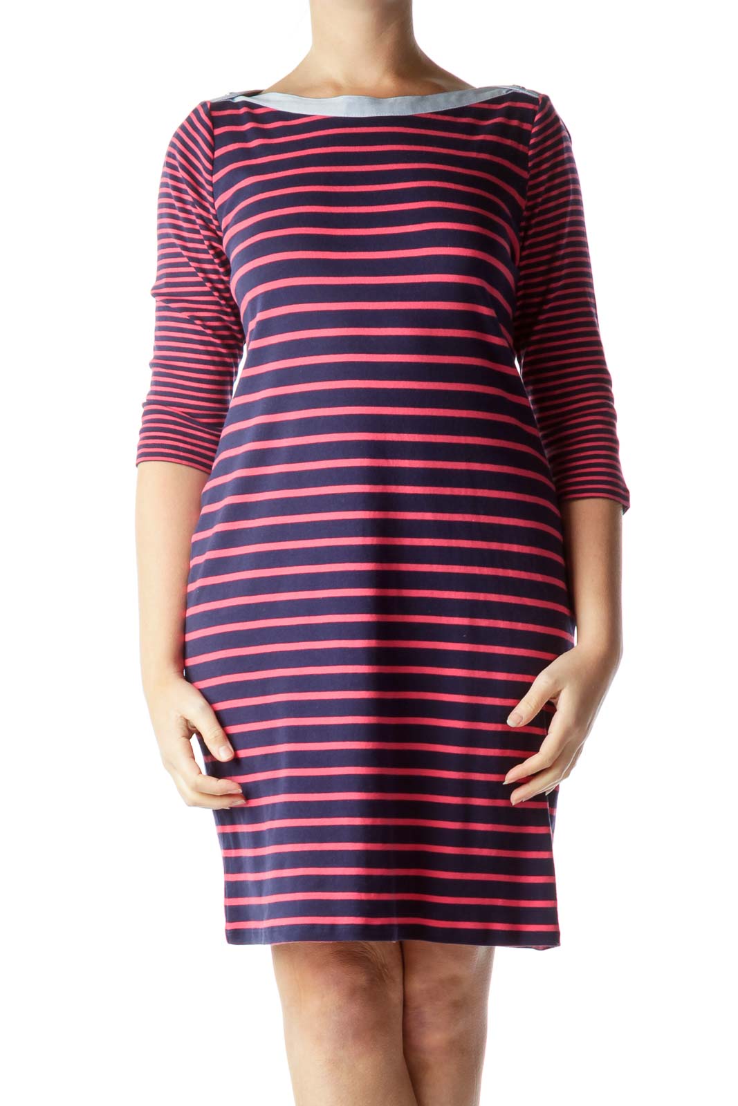 Navy Striped Cotton Dress Front