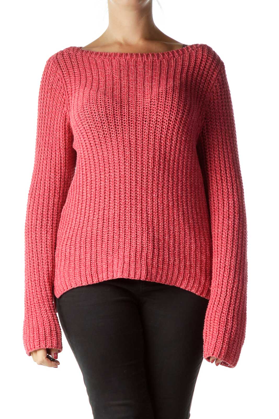 Pink Cable Knit Rund Neck Sweater Front