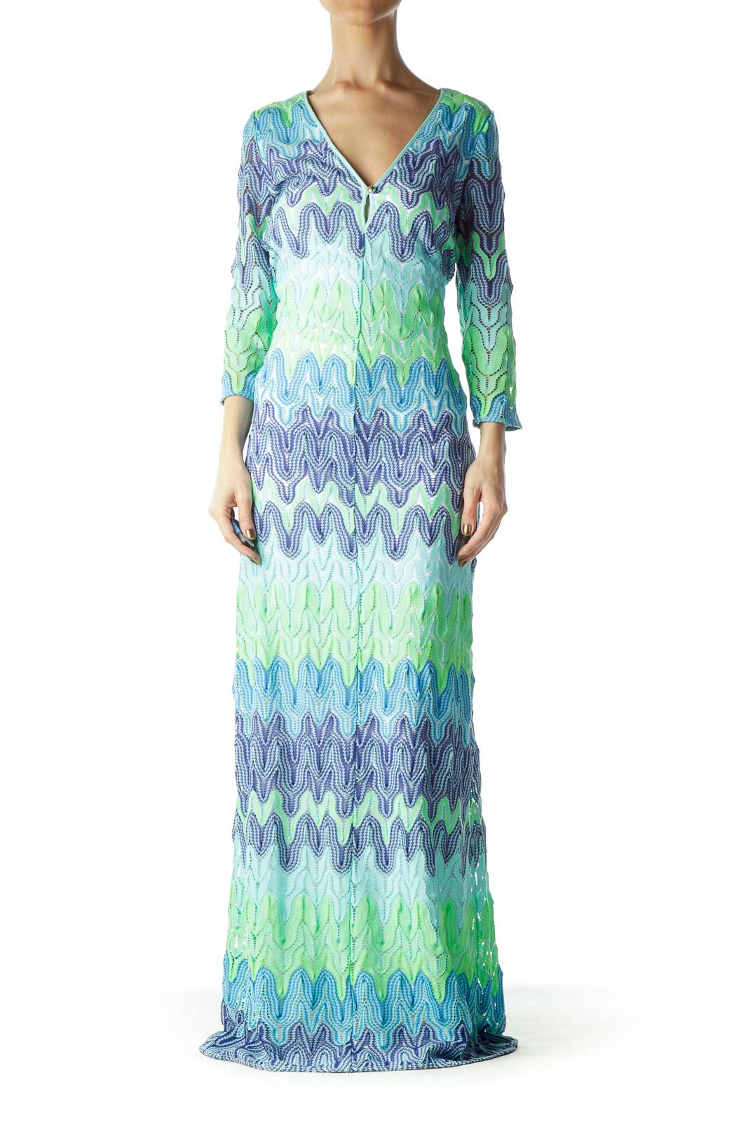 Green Navy Lace Maxi Dress Front
