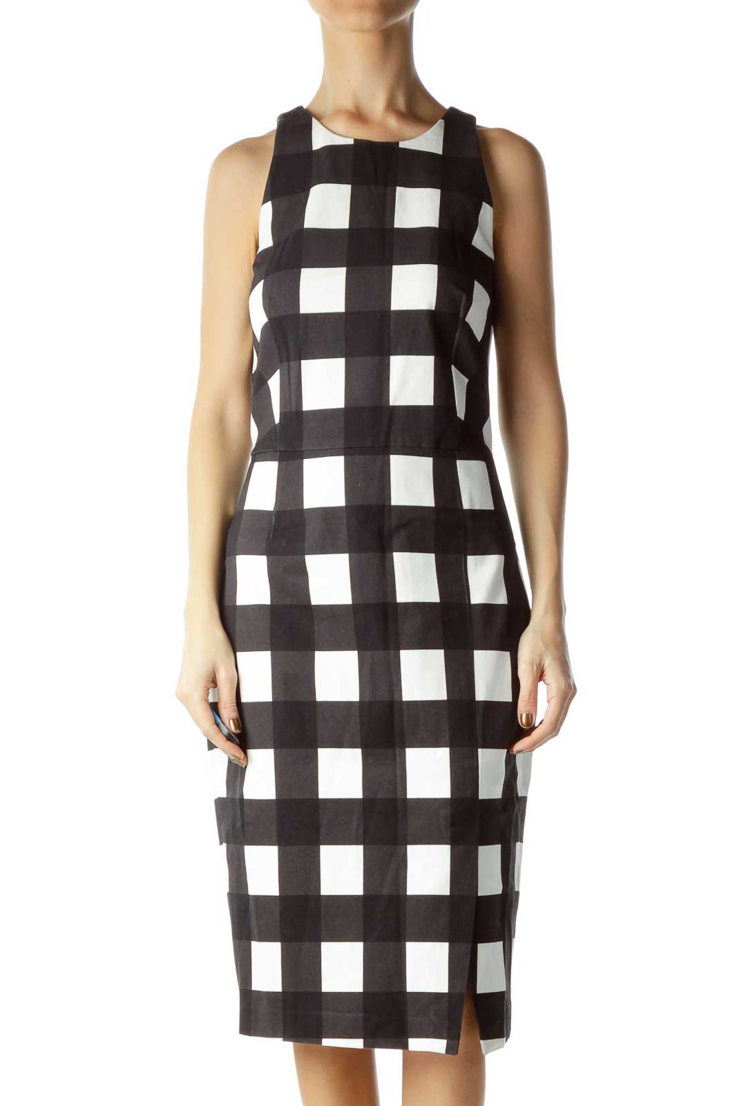 Black Checkered Sheath Dress Front