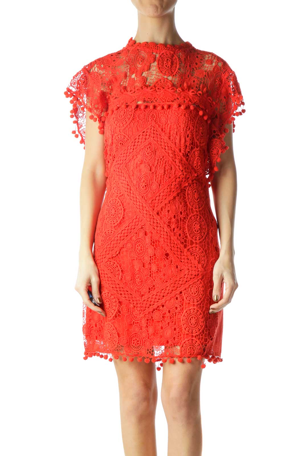 Red Lace Shift Dress Front
