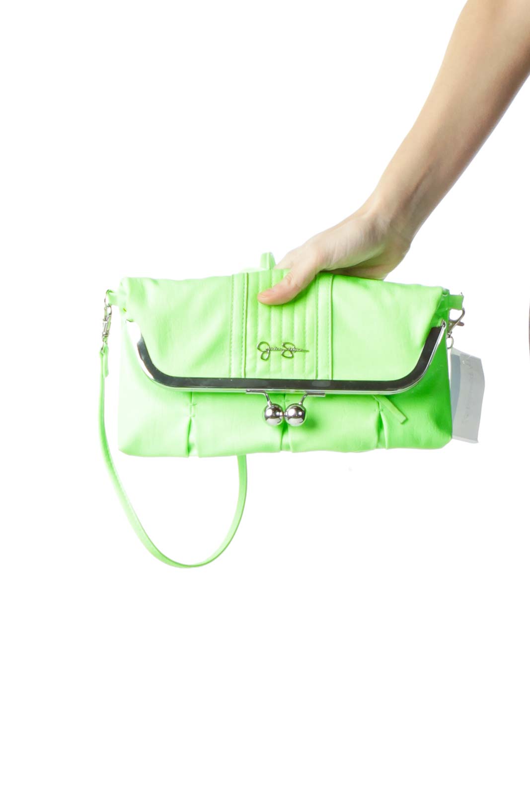 Neon Green Patent Faux-Leather Crossbody Bag Front