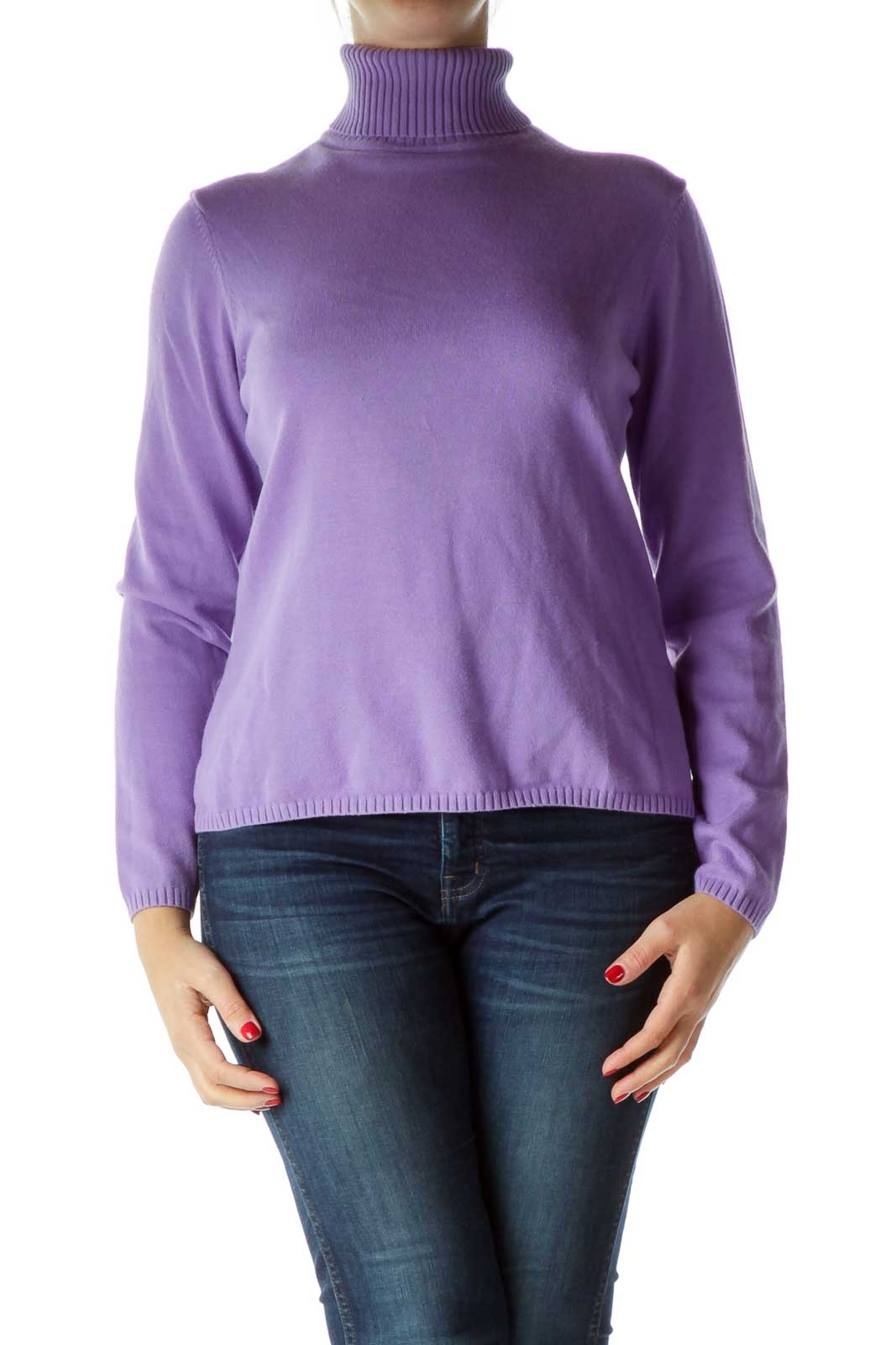 Purple Turtle Neck Long Sleeve Sweater Front