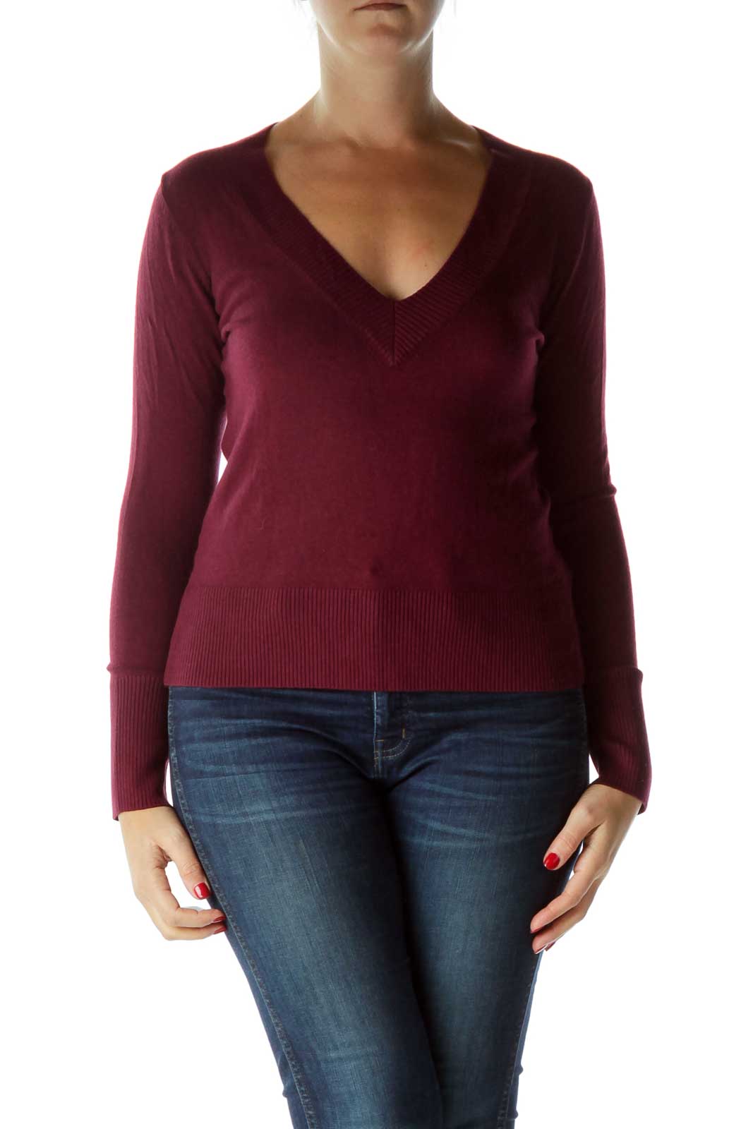 Red V-Neck Casual Top Front