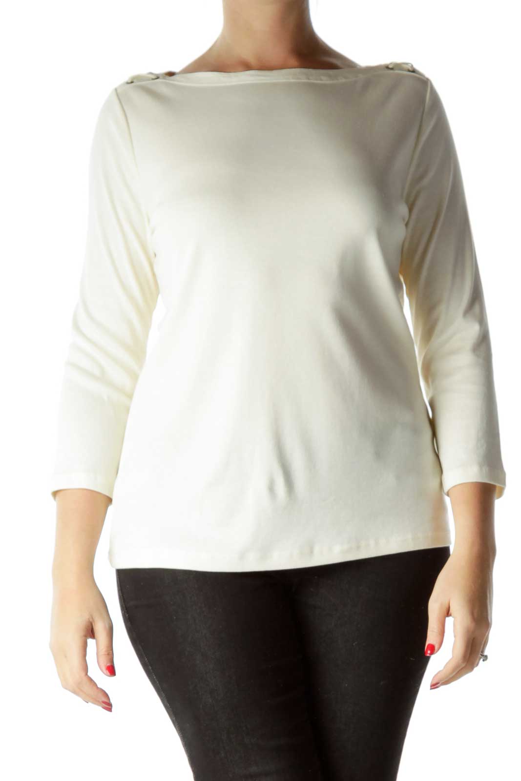 Cream Cotton Long Sleeve Top Front