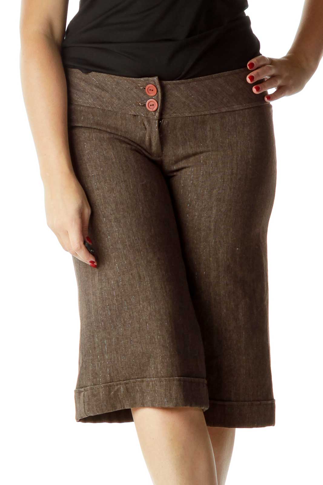 Brown Shiny Cropped Pant Front