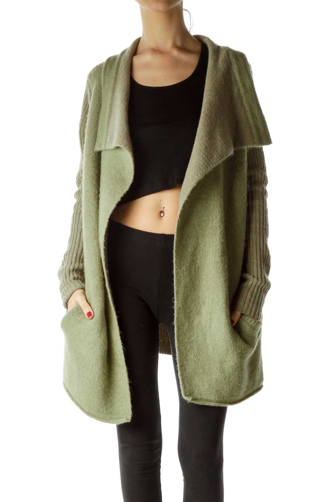 Green Chunky Knit Cardigan Front