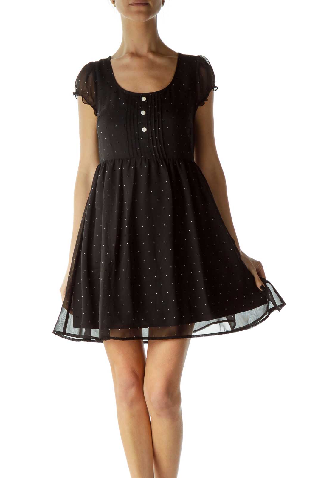 Black White Polka-Dot Day Dress Front