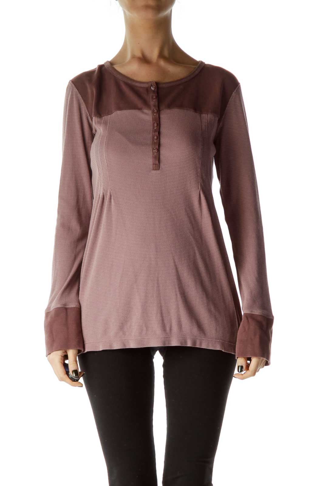 Purple Textured Long Sleeve Top Front