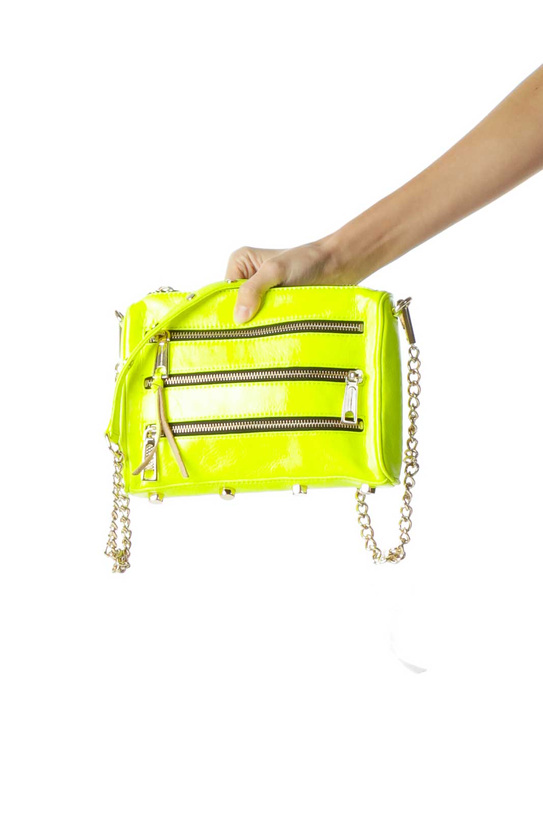 Neon Yellow Zipper Detailed Crossbody Bag Front