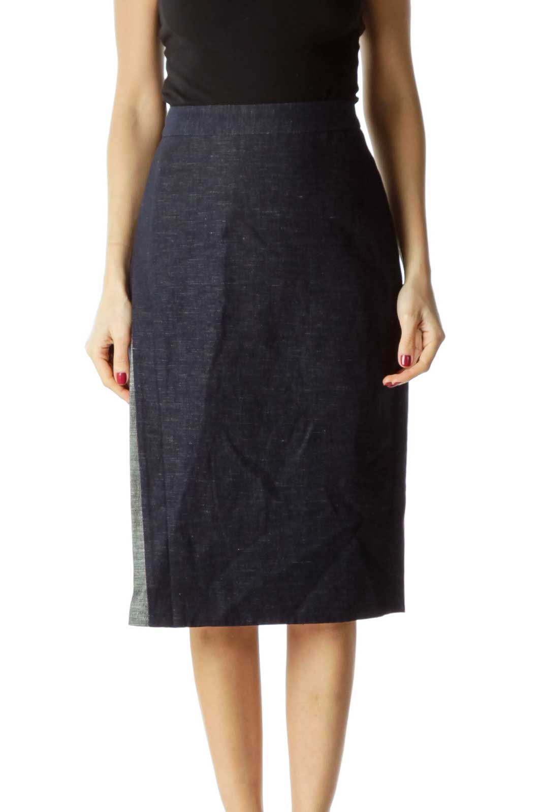 BCBG MaxAzria - Blue Pencil Skirt with a Slit Cotton Linen Nylon ...