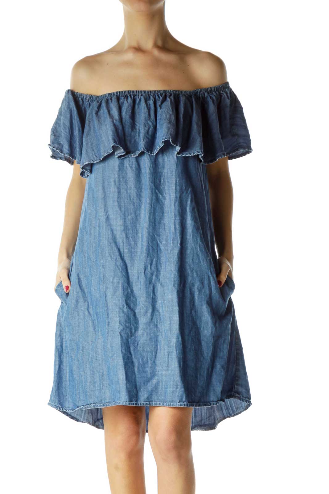 Blue Denim Off-Shoulder Dress Front