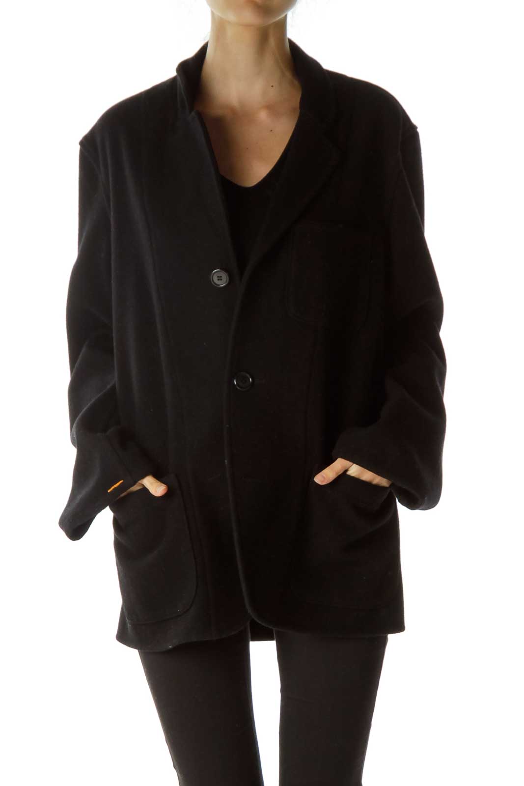 Black Long Oversize Wool Blazer Front