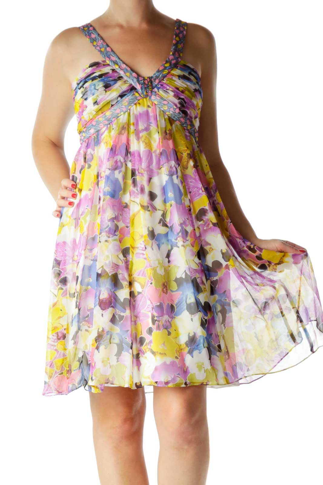 Multicolor Silk Dress Front