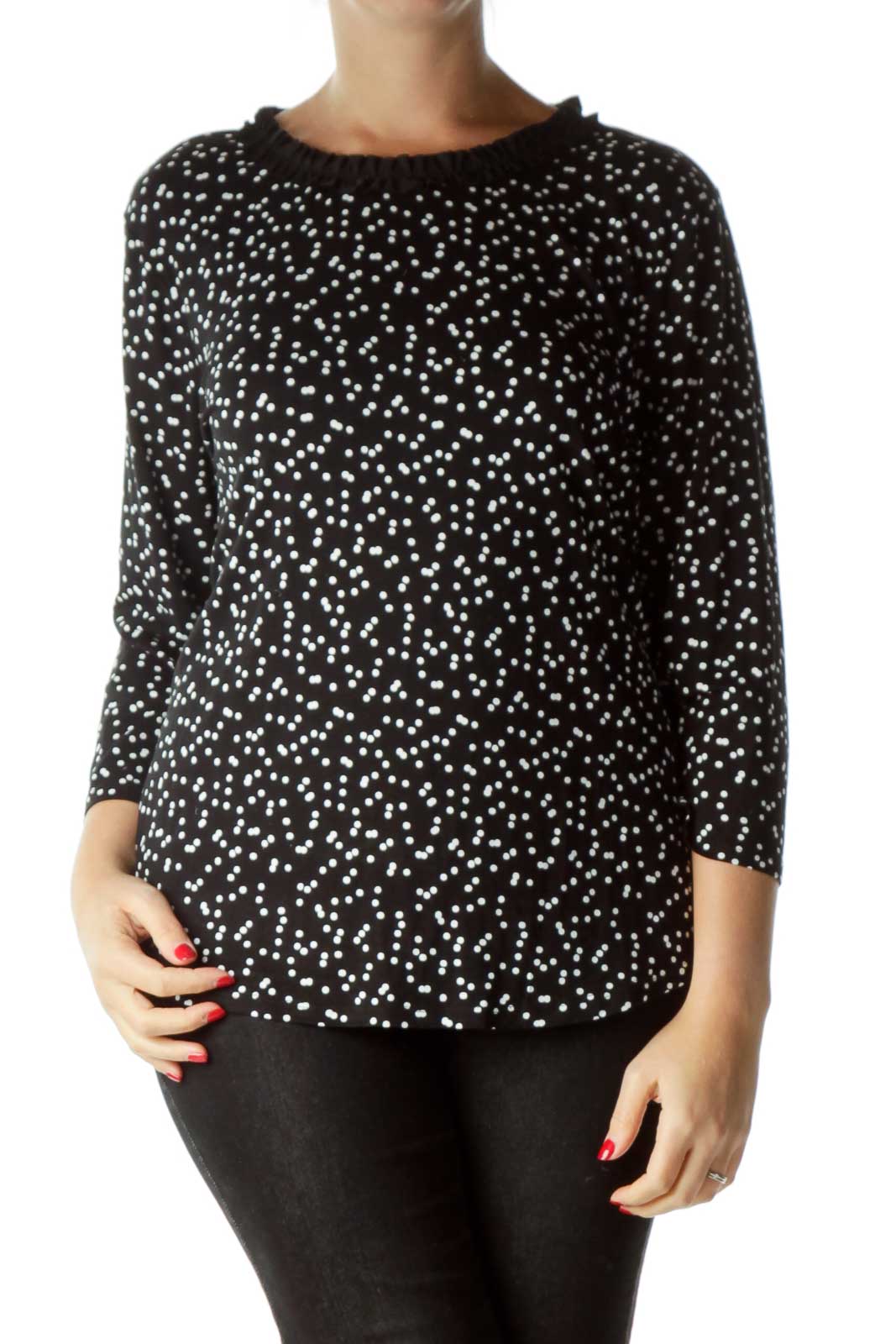 Black and White Printed 3/4 Sleeve Blouse Front