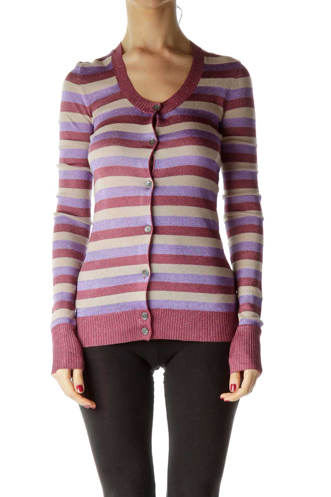 Multicolored Metallic Striped Sweater Front