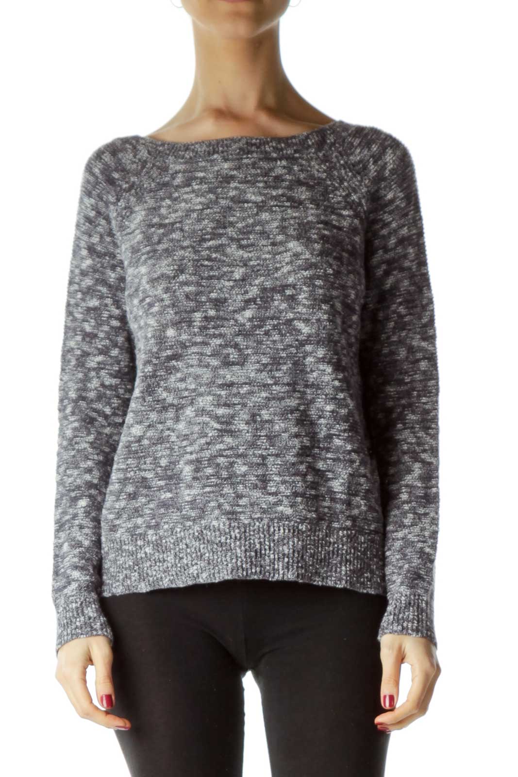 Gray Round Neck Mottled Sweater Front
