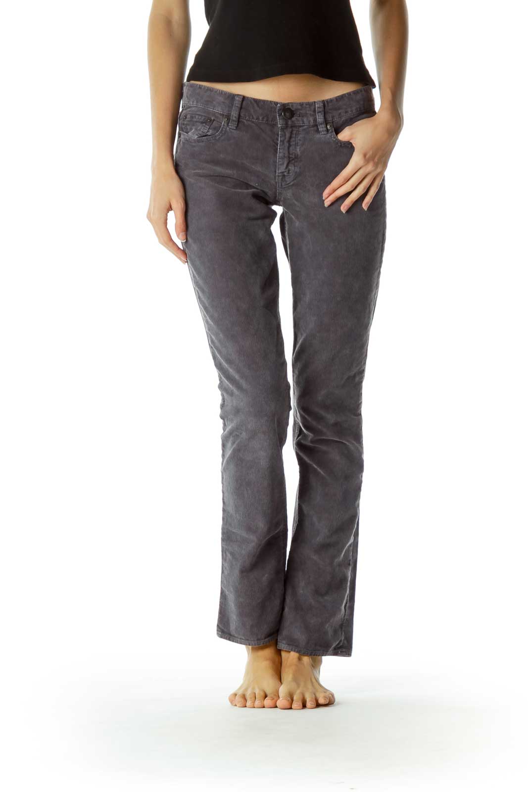 Gray Straight-Leg Corduroy 100% Cotton Pants Front