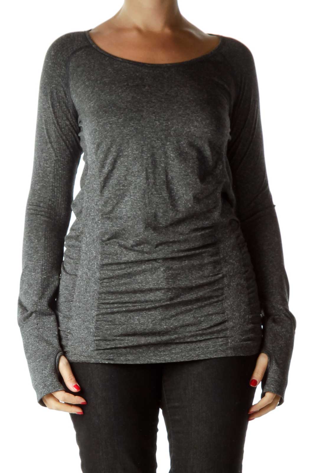 Gray Long Sleeve Active Top Front