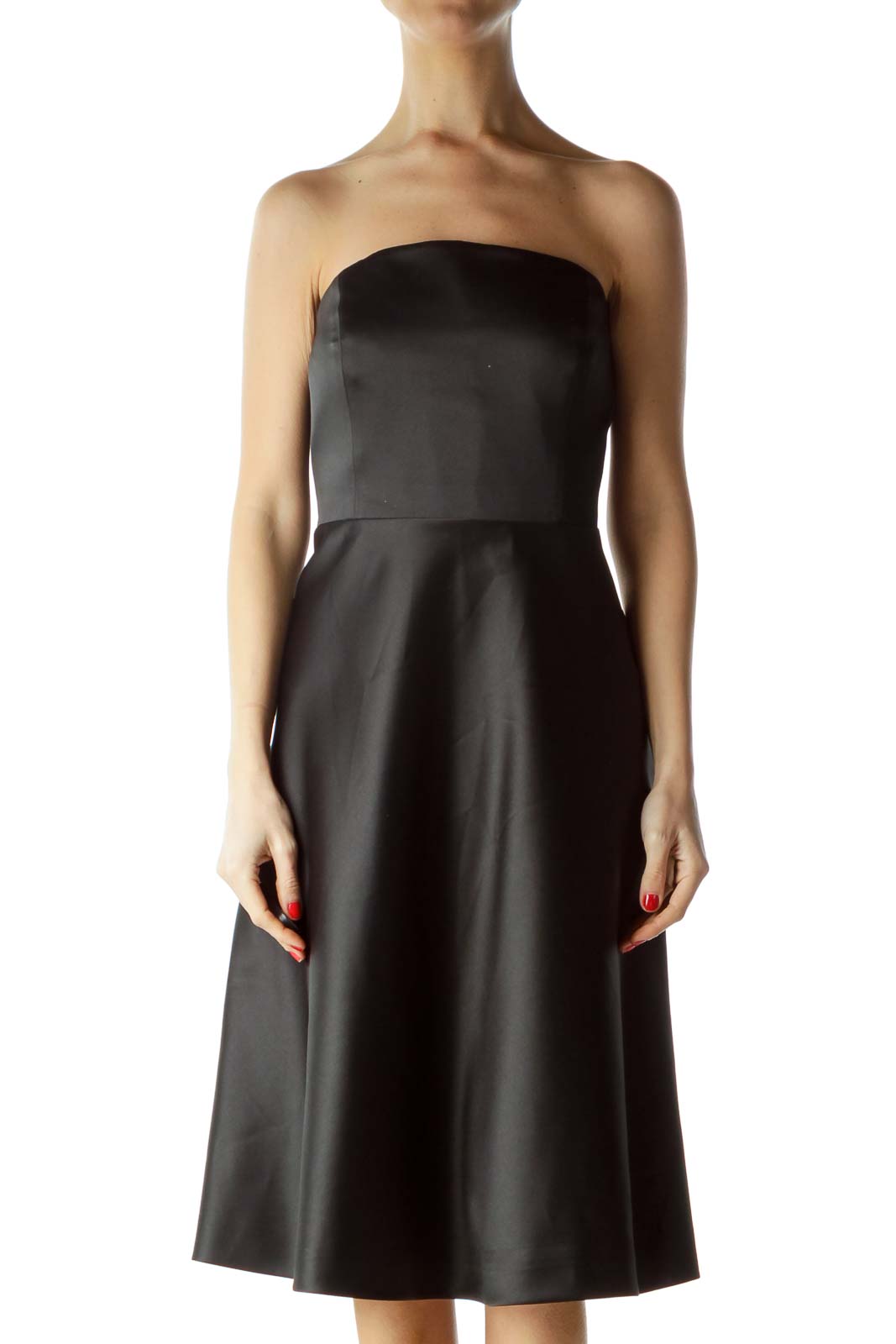 Black Solid Strapless Dress Front