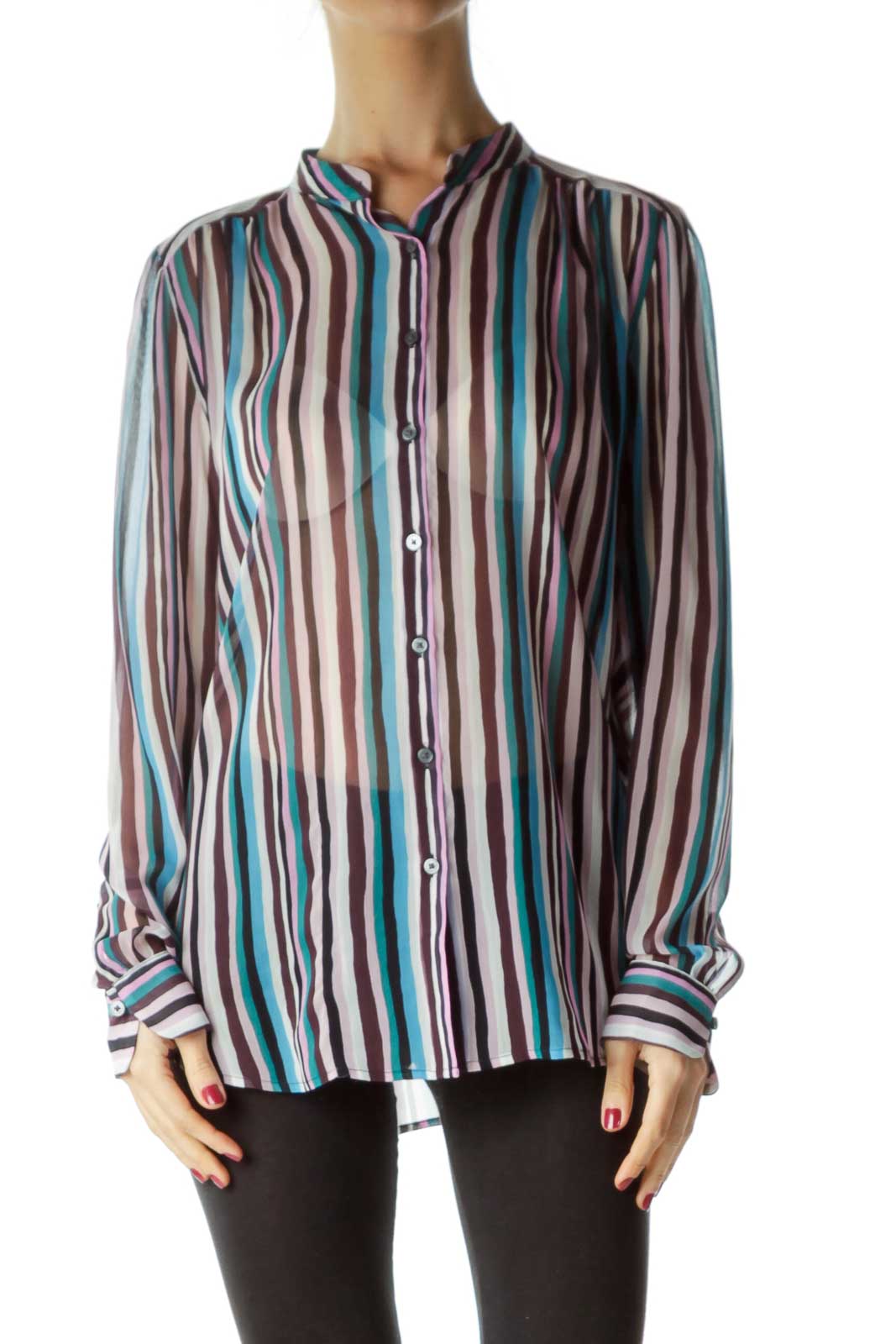 Multicolor Sheer Printed Blouse Front