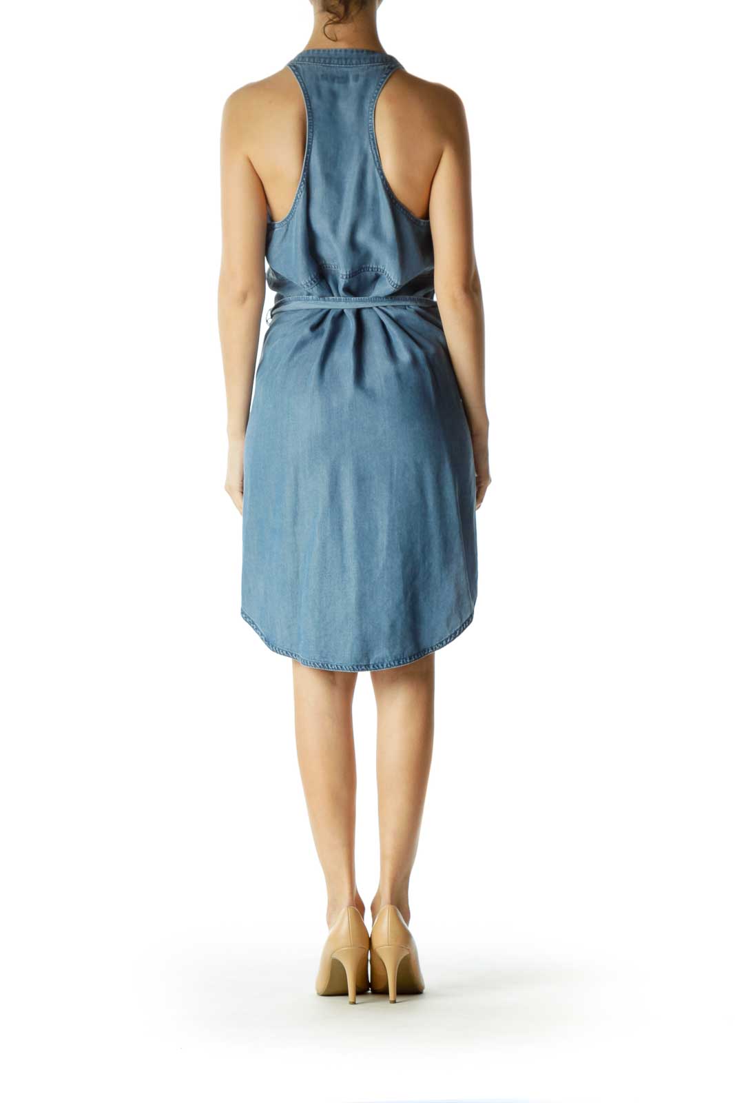 Banana Republic - Blue Racerback Chambray Dress with Tie Tencel