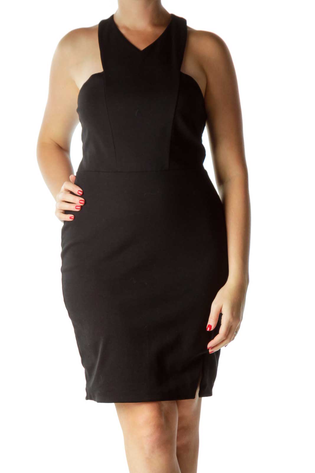 Black Racerback Fitted Cocktail Dress Front