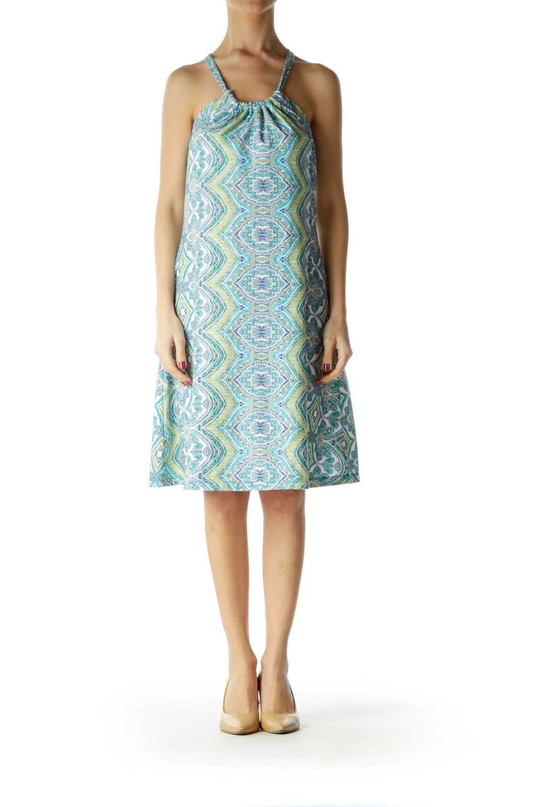 Blue Green Racerback Printed Day Dress 