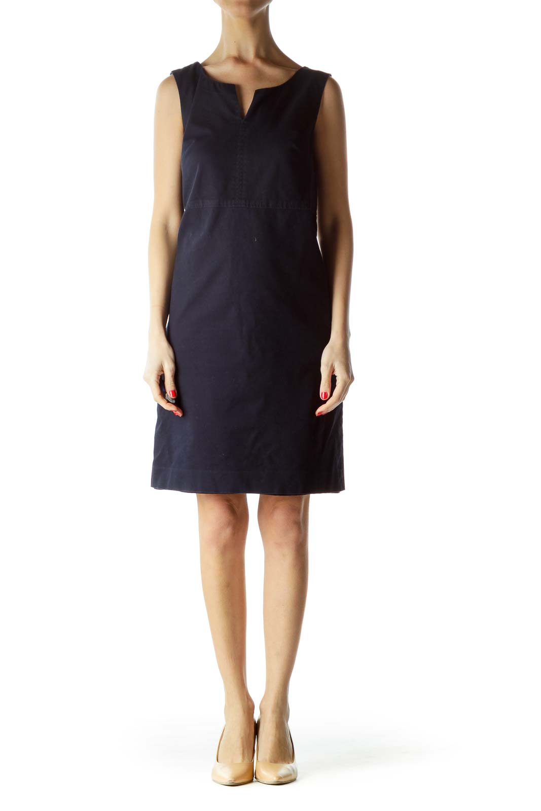 Talbots Women's Blue Round Neck Sleeveless Back Zip A-Line Dress