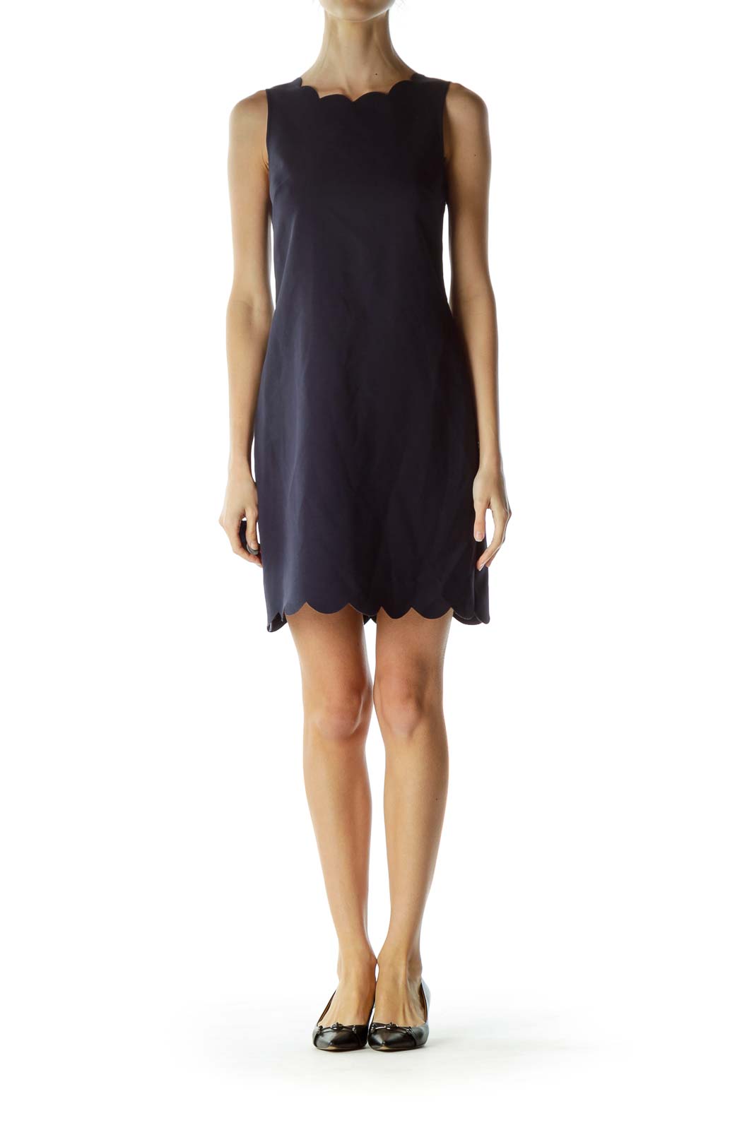 J.Crew Navy Scalloped Sheath Dress Elastane Polyester SilkRoll