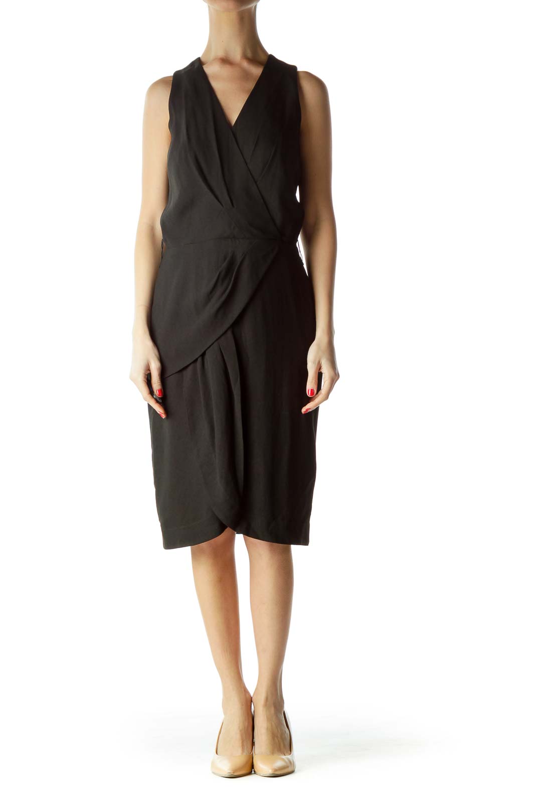 Neiman Marcus Black Layered V Neck Work Dress Nylon Triacetate