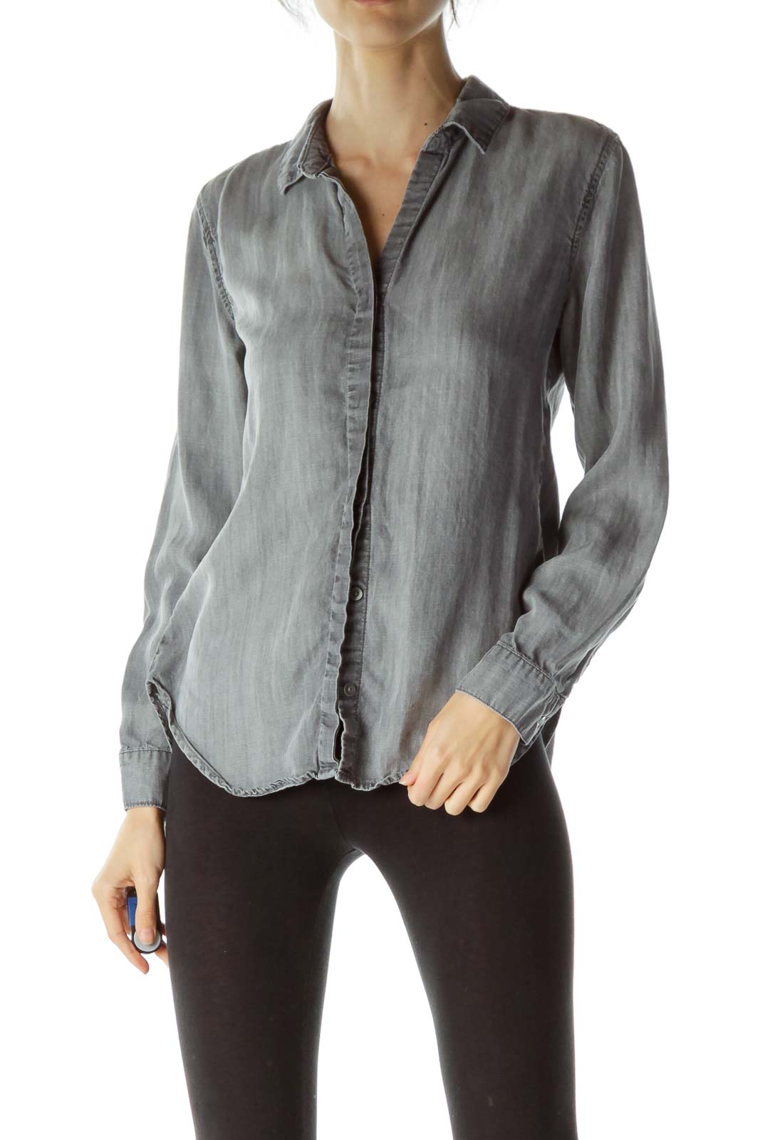Gray Buttoned Open Back Shirt Front