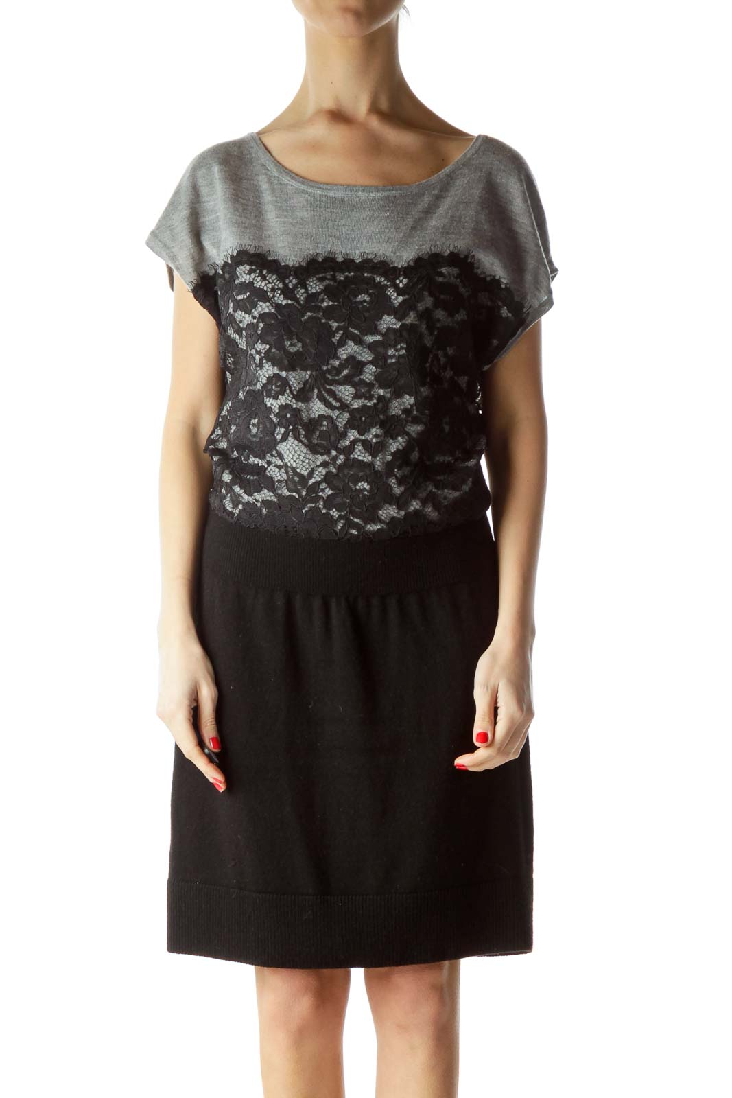 Gray Black Lace Knit Dress Front