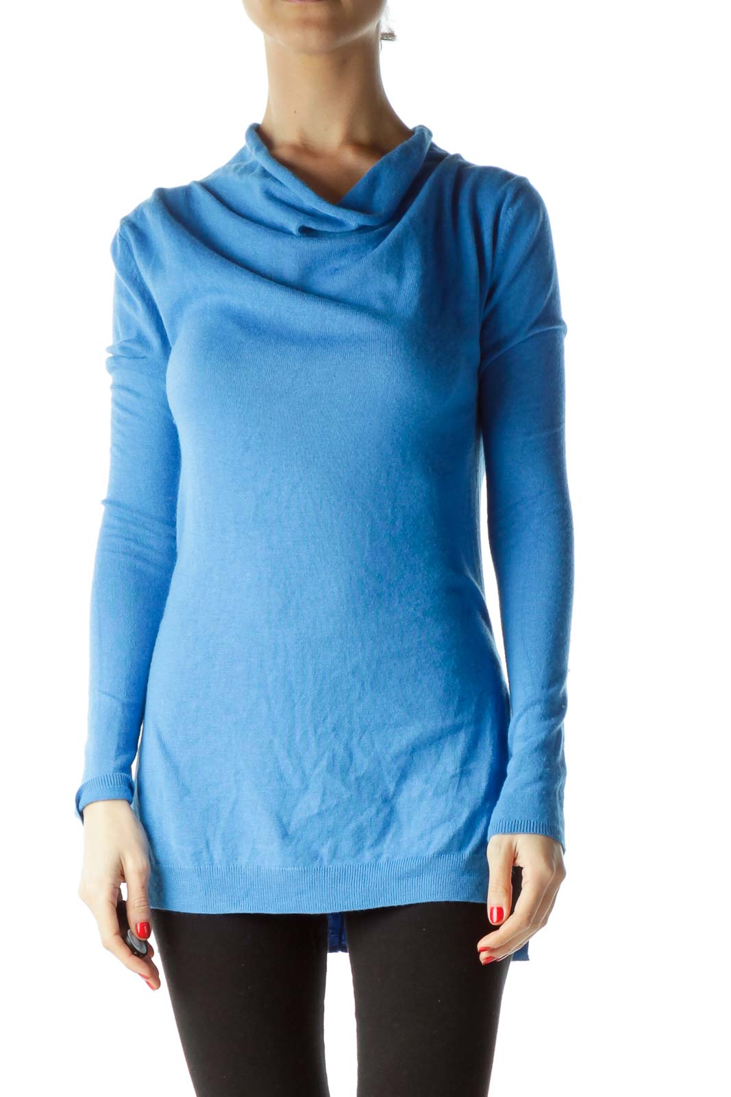 Blue Cowl Neck Angora Sweater Front