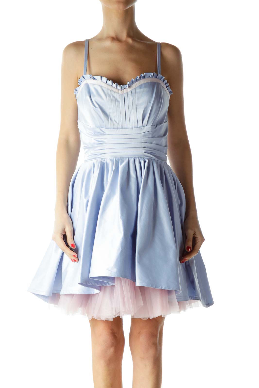 Blue Spaghetti Stress Tulle Cocktail Dress Front