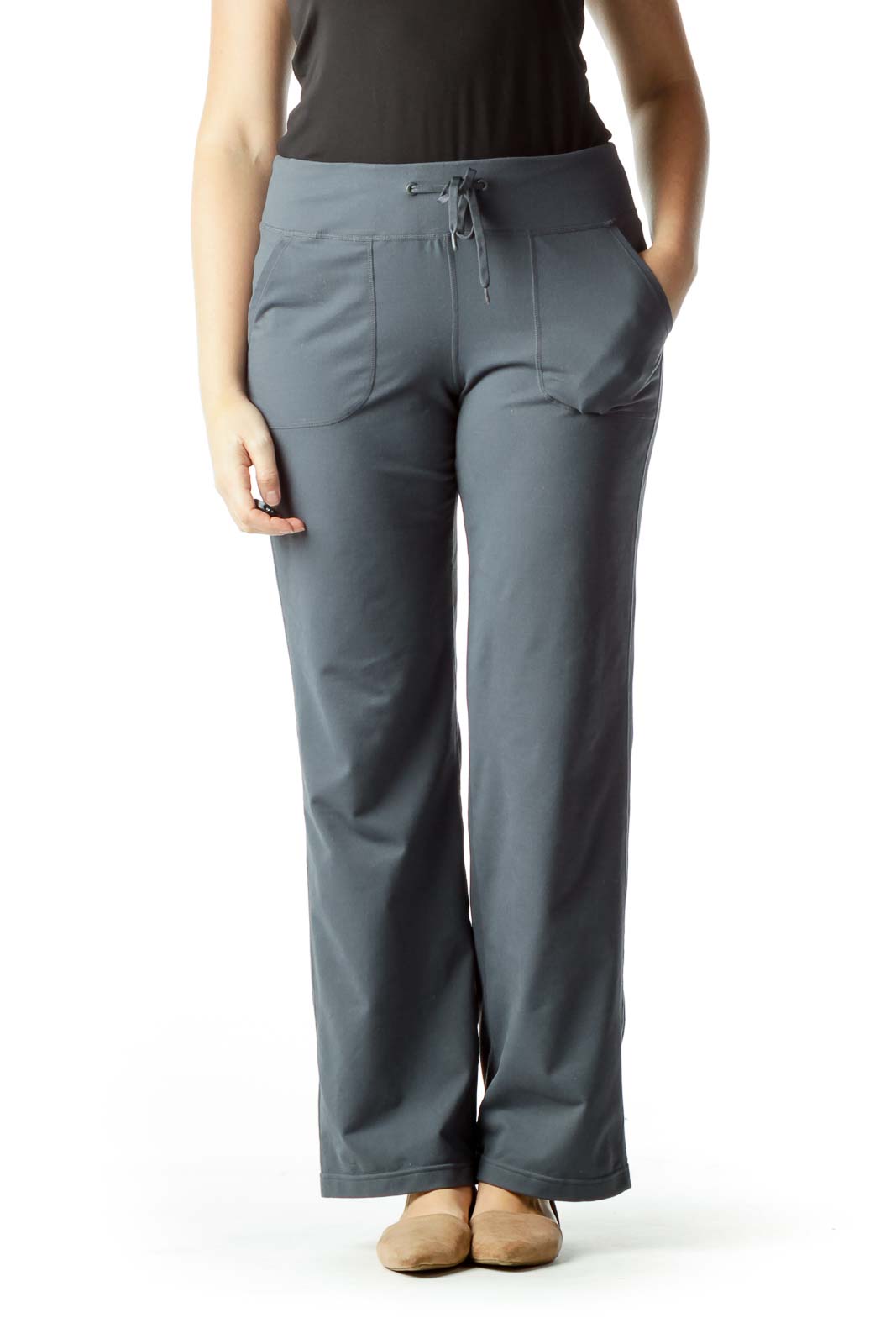 Gray Pocketed Yoga Pants Front
