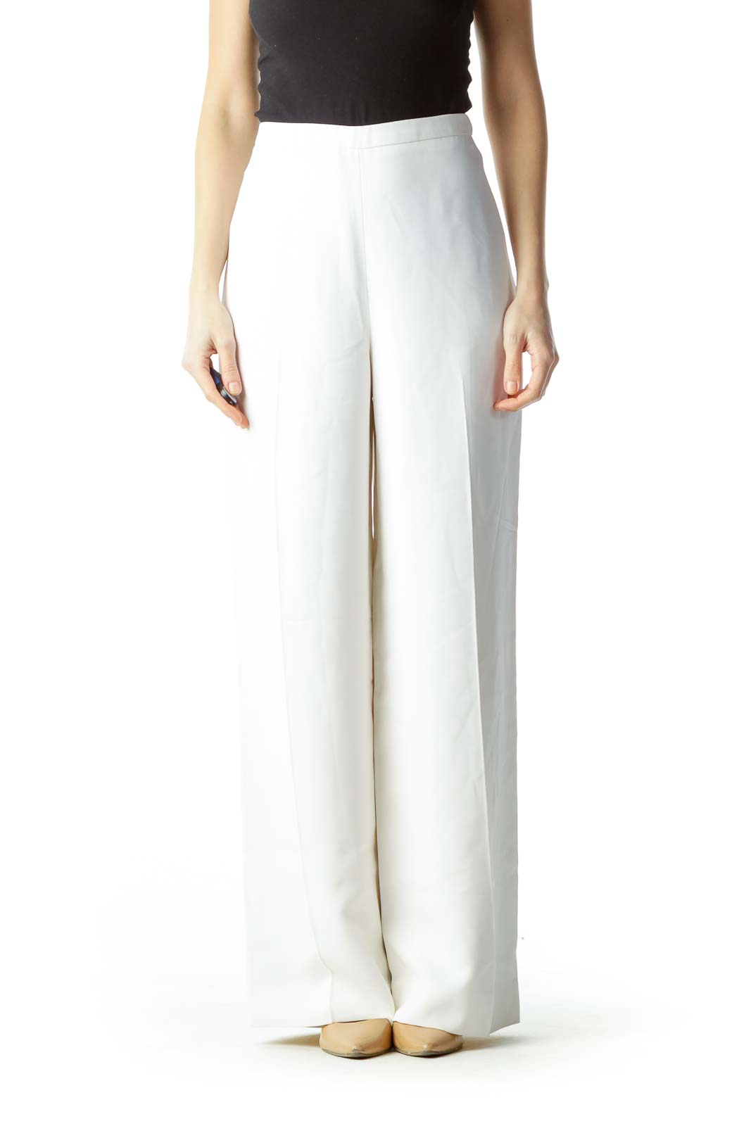 Cream High-Waisted Pants Front