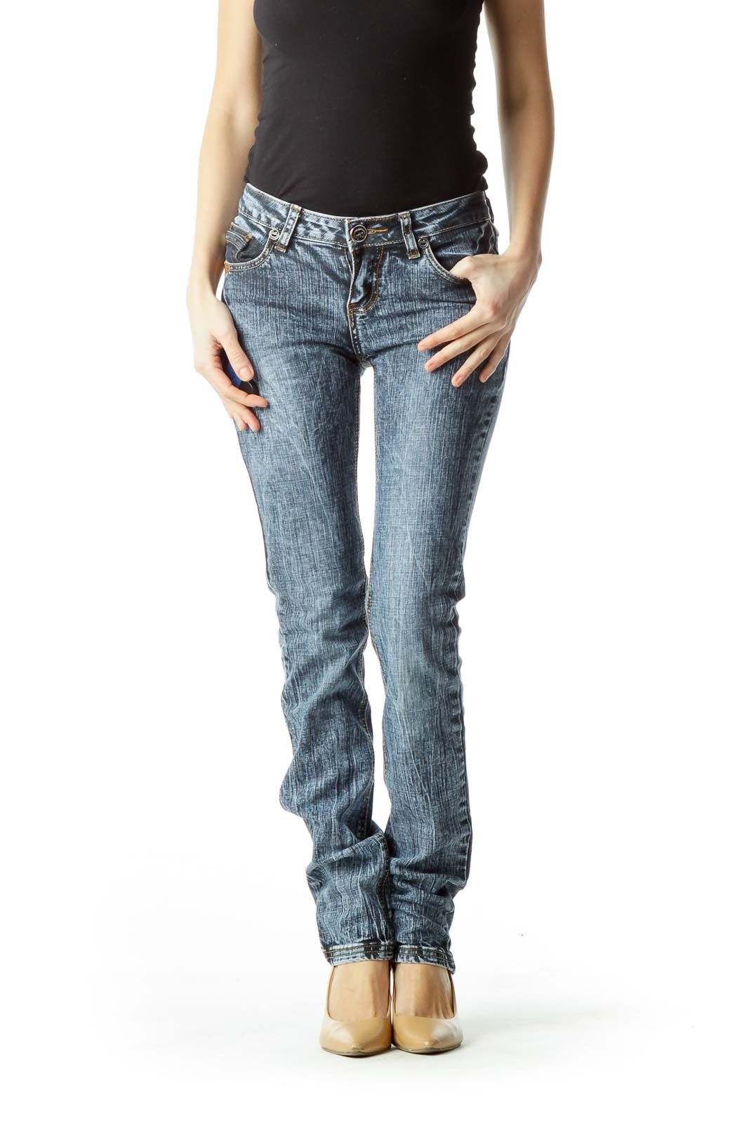 Blue 100% Cotton Designer Denim Jeans Front