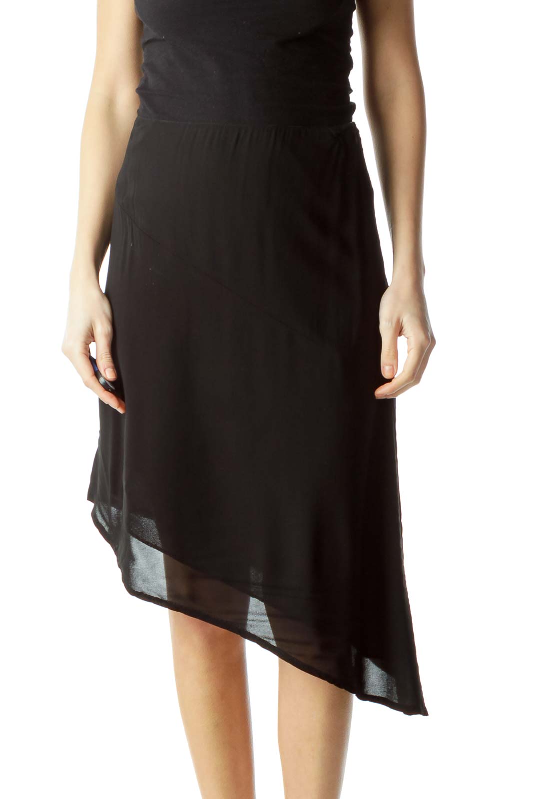 Black Asymmetric Mini Skirt Front