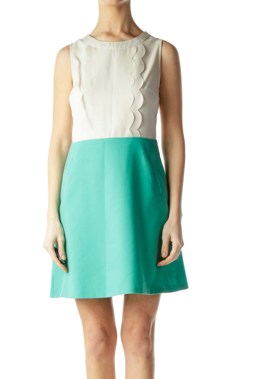 Beige and Mint Green Back Knit Dress Front