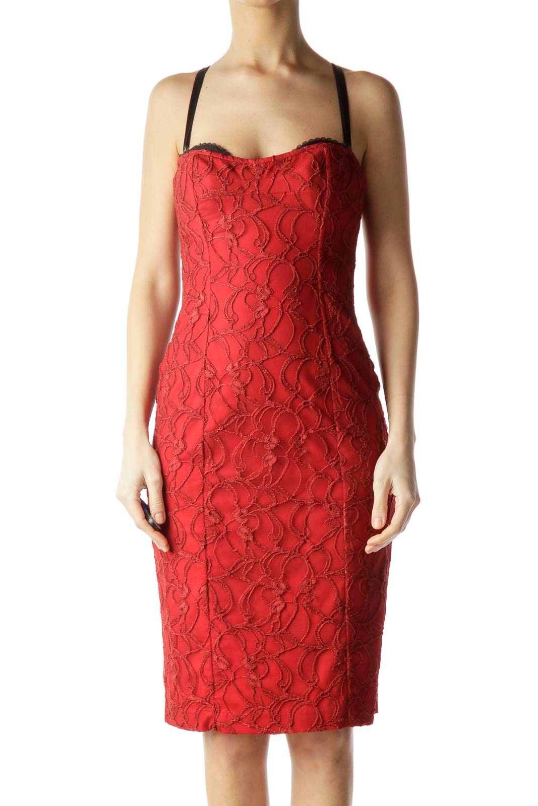 Red Floral Lace Dress Front