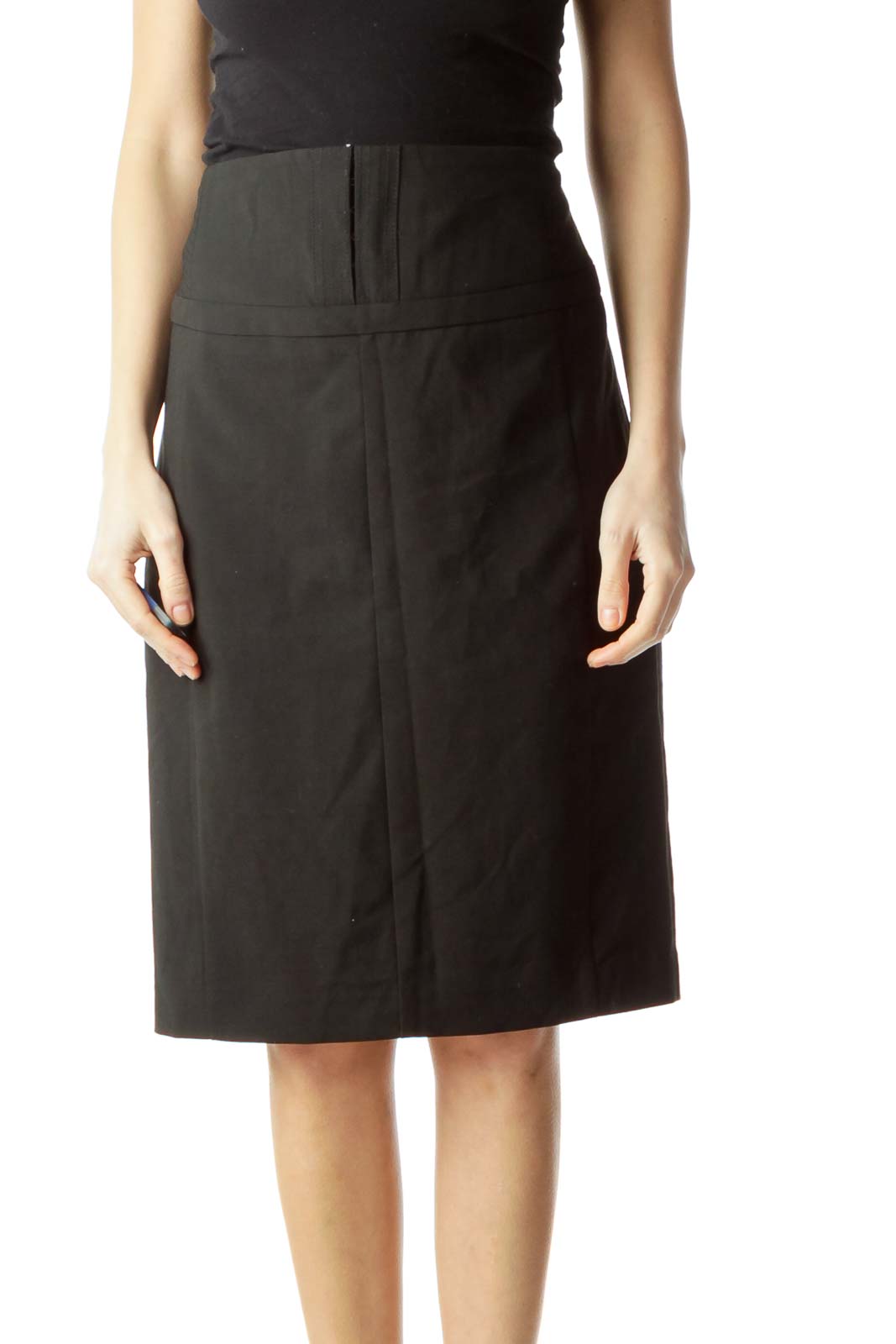 Black Slitted Pencil Skirt Front