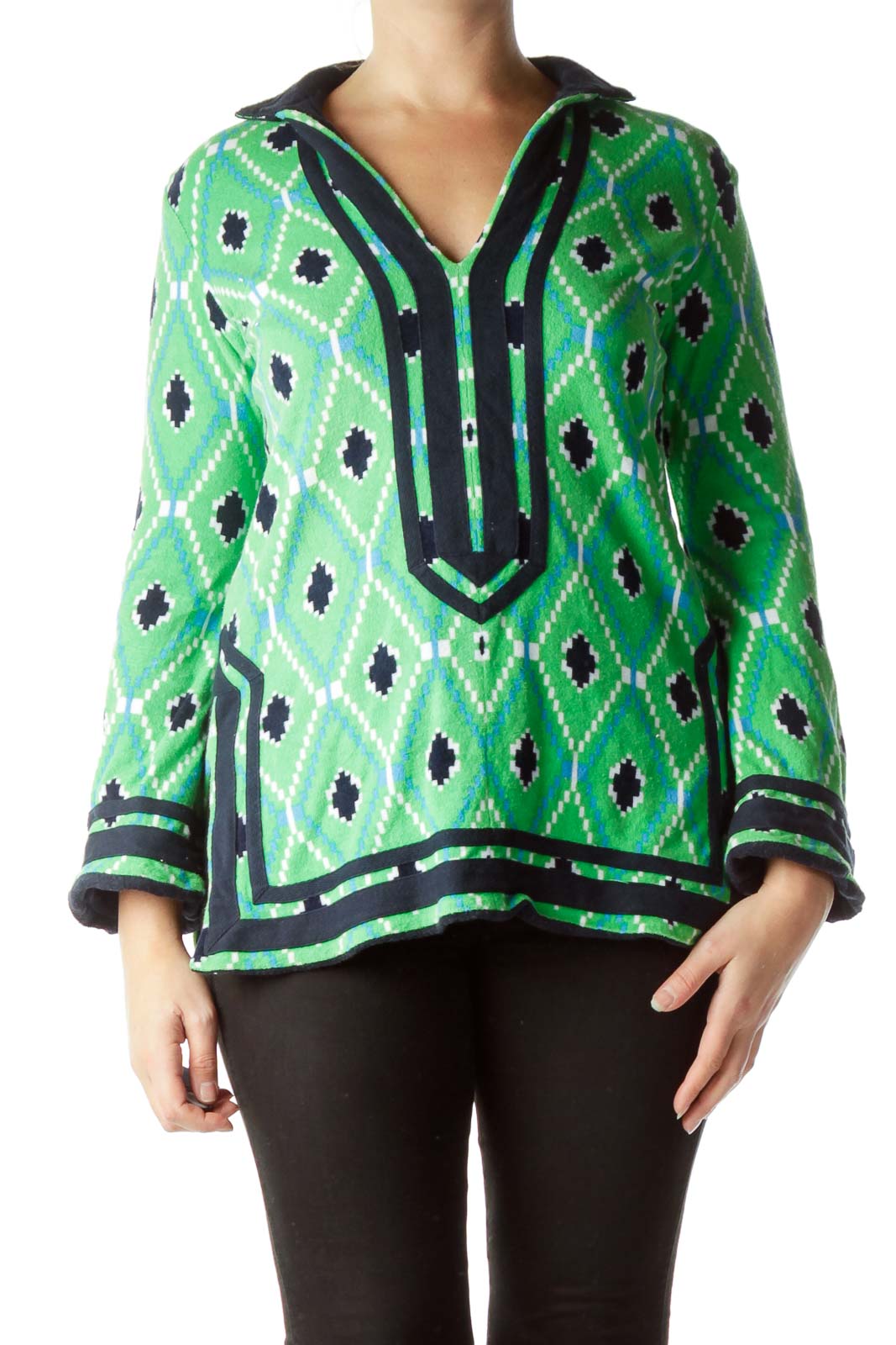 Green Print Toweling Top Front