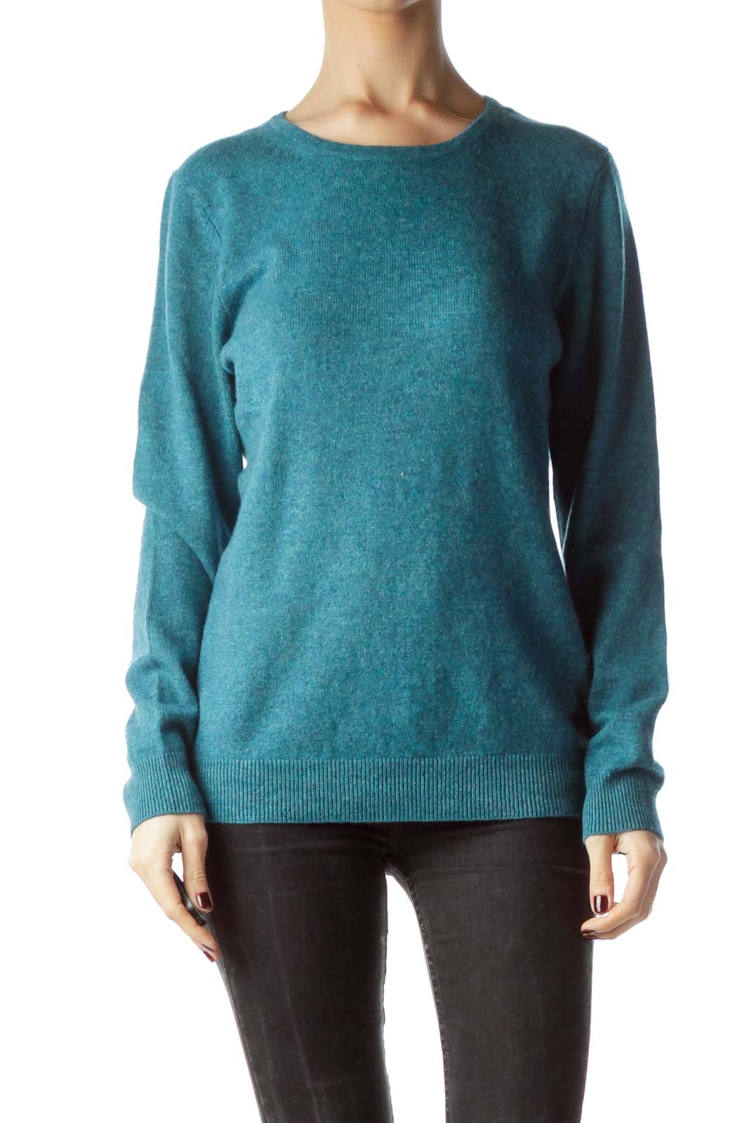 Teal Blue 100% Cashmere Sweater Front