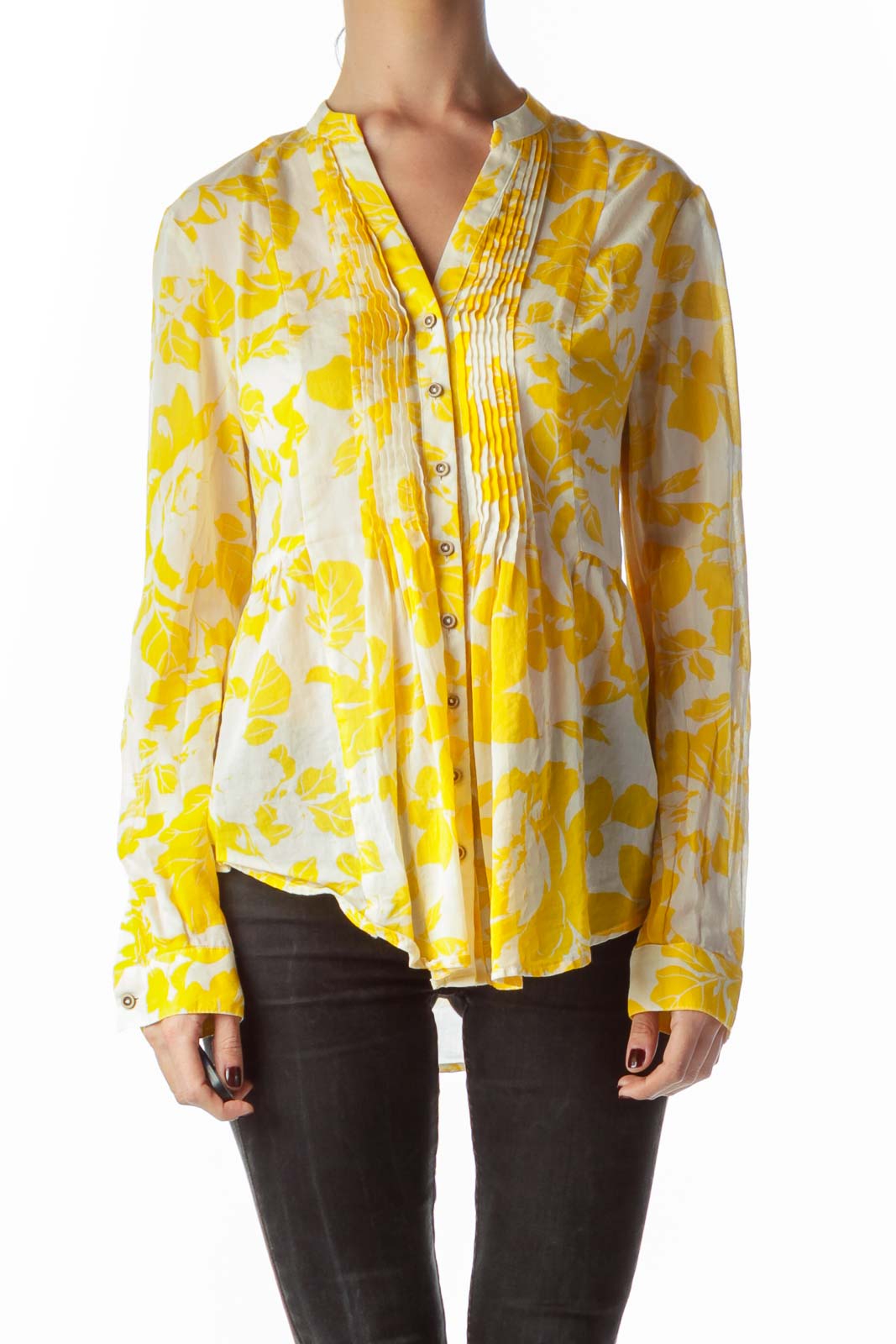 yellow floral print top