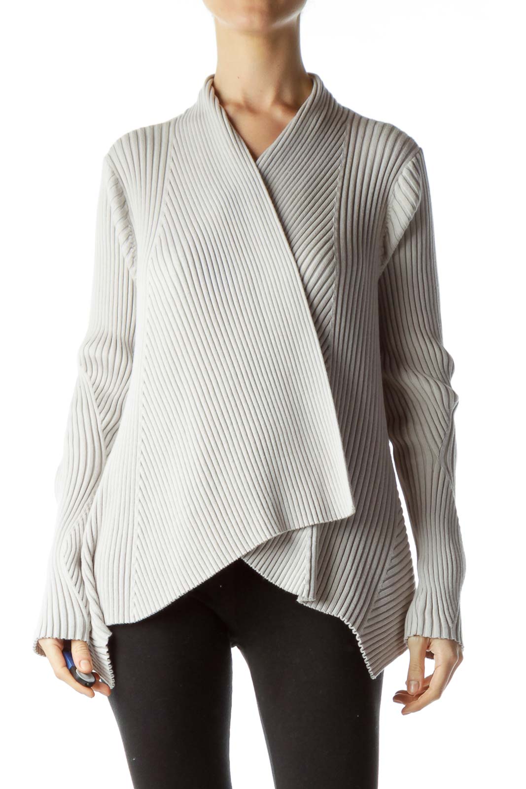 Light Gray Open Front Sweater Front