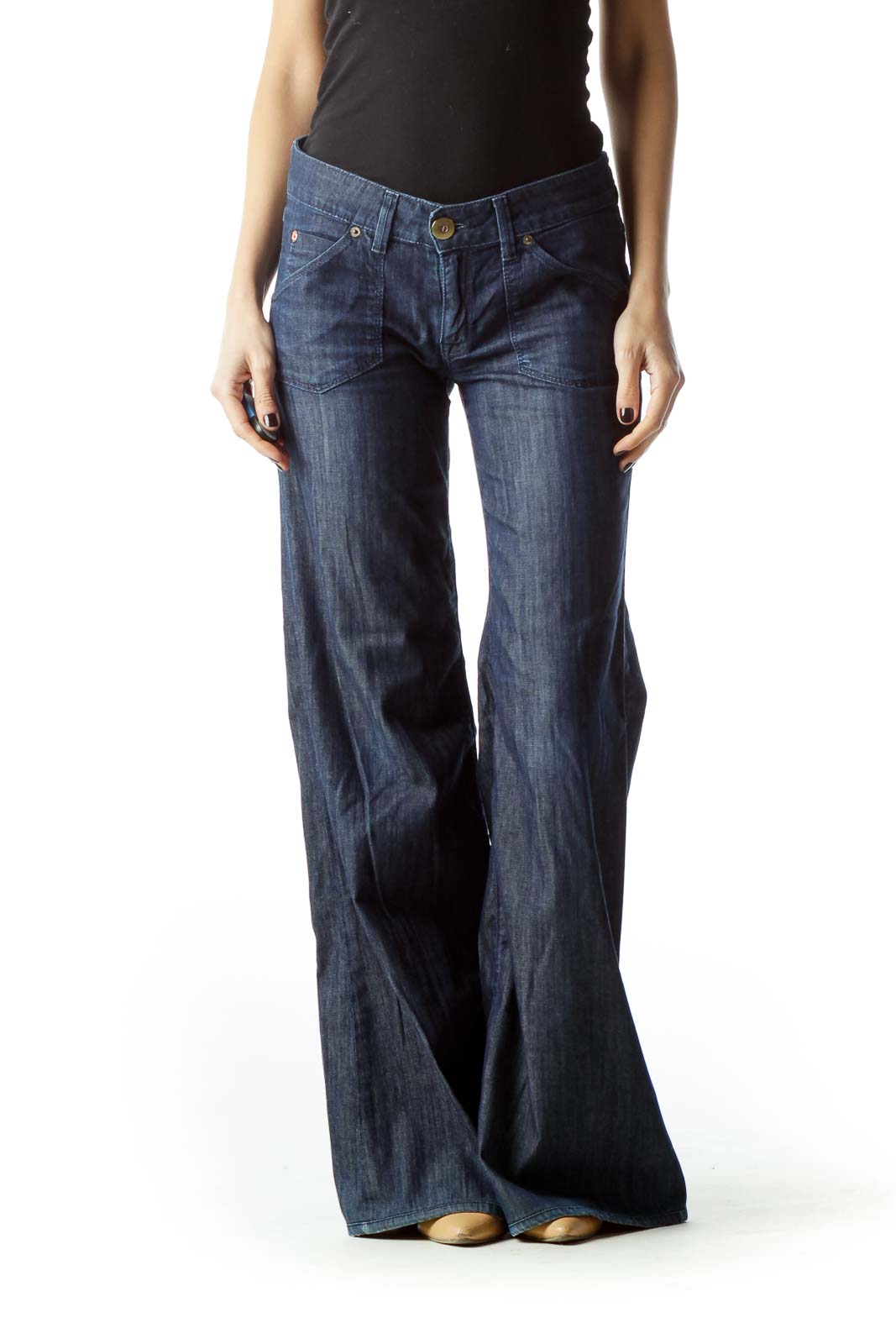 Blue Denim Flared Jeans  Front