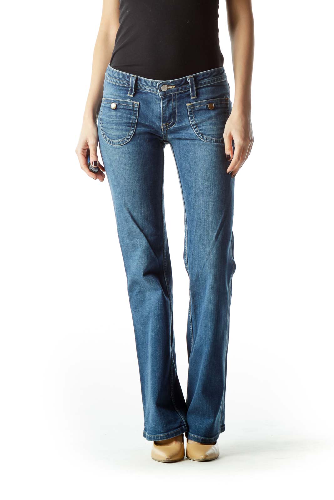 Blue Flared Denim Jeans Front