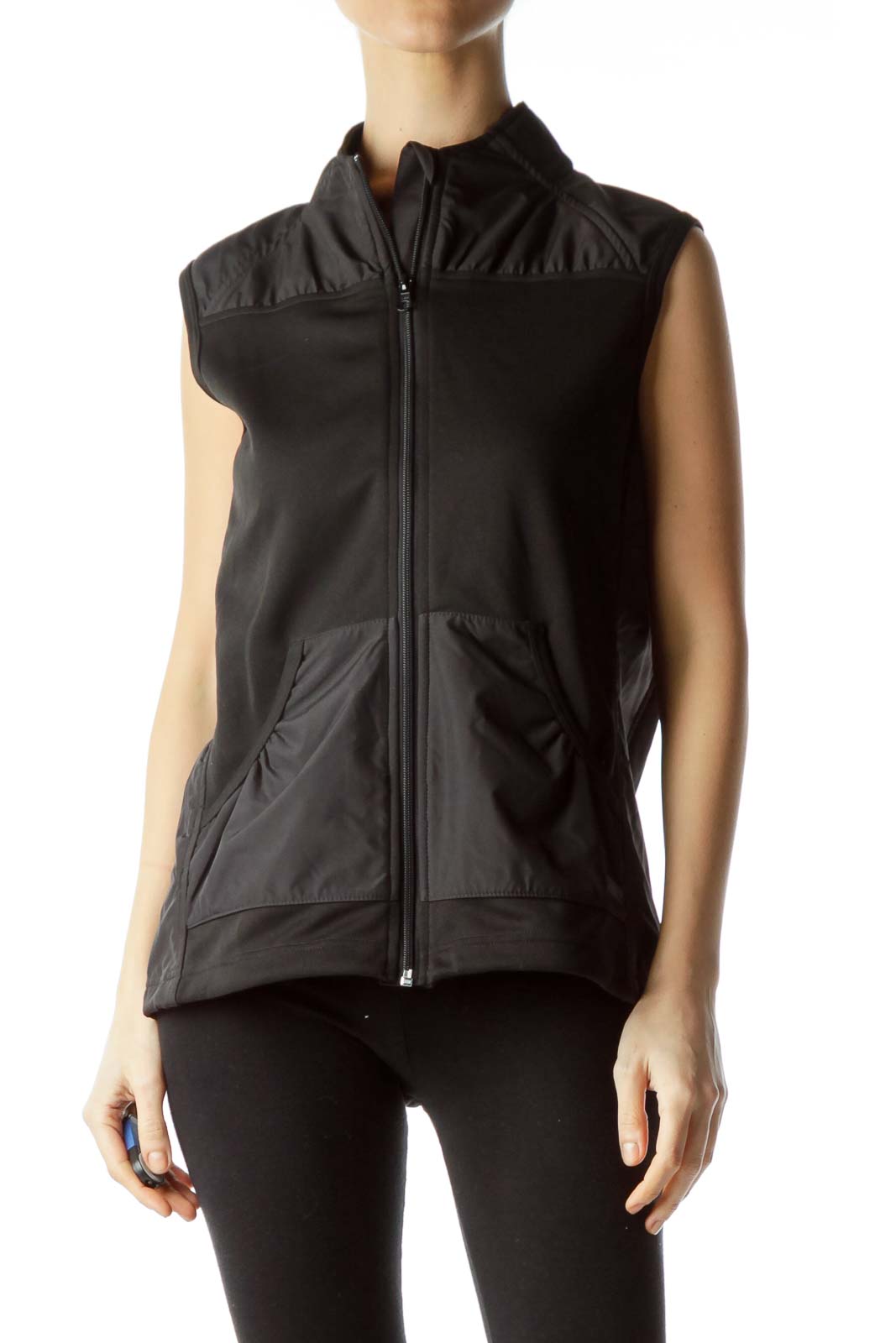 Black Collared Athletic Vest Front