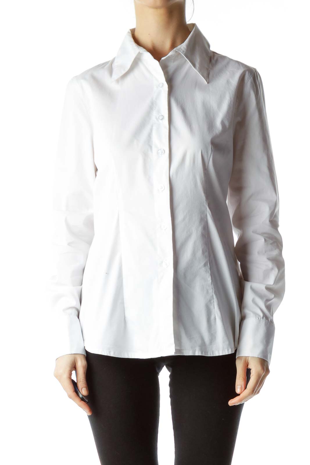 White Button Down Shirt with Collar Front